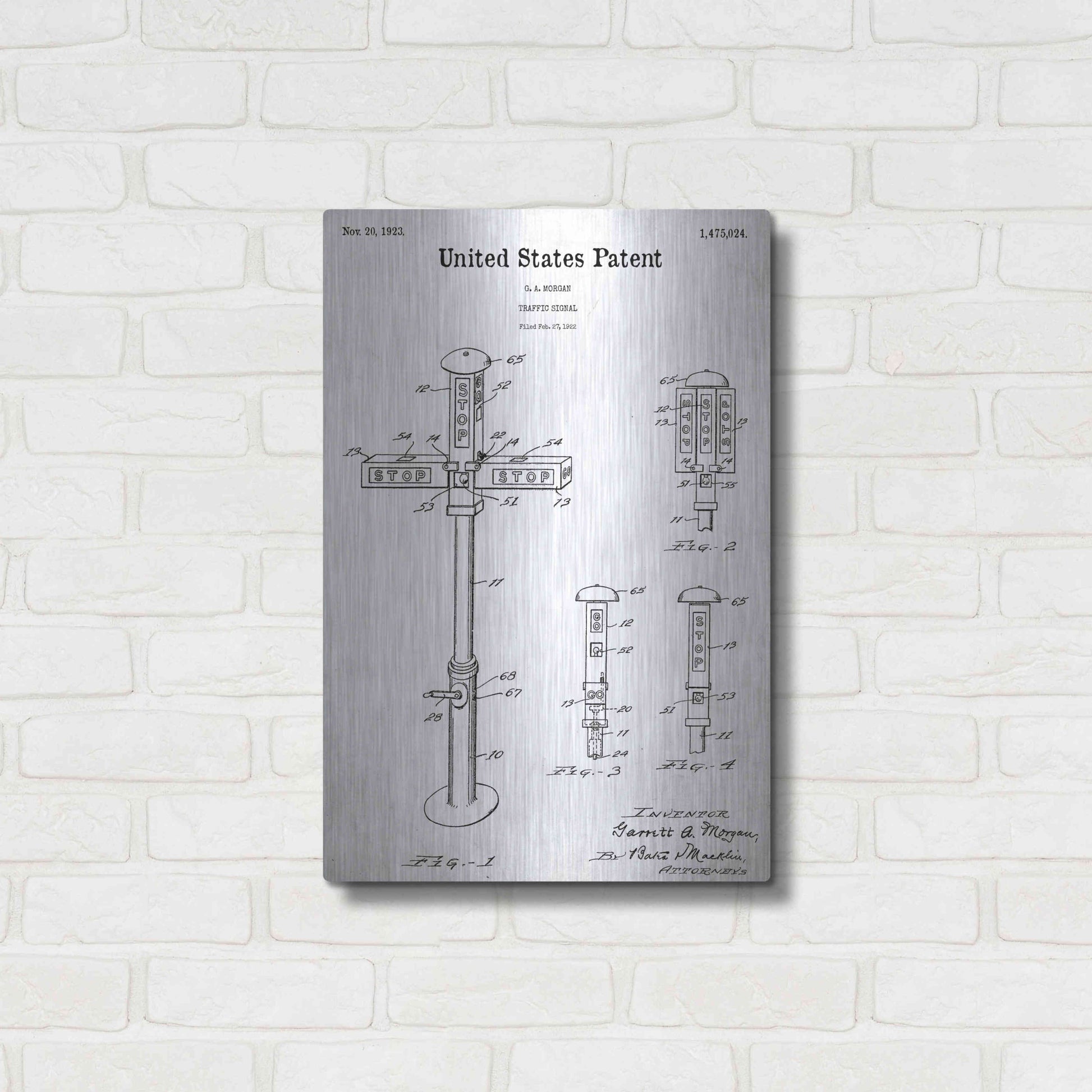 Luxe Metal Art 'Vintage Traffic Signal Blueprint Patent White' Acrylic Glass Wall Art,16x24