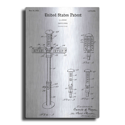 Luxe Metal Art 'Vintage Traffic Signal Blueprint Patent White' Acrylic Glass Wall Art