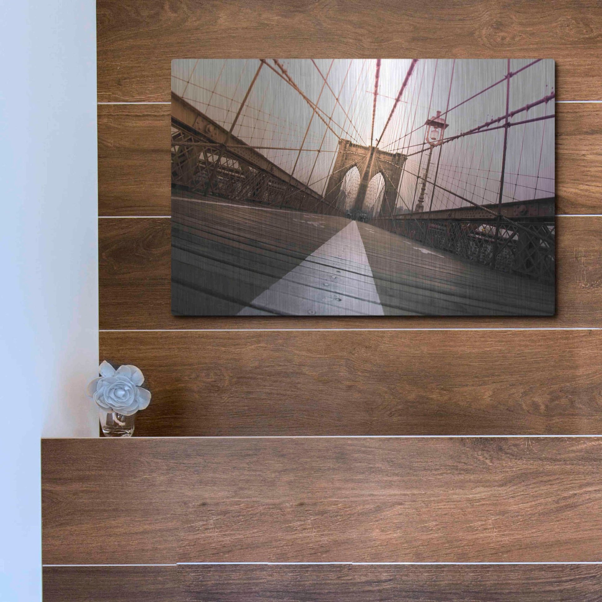 Luxe Metal Art 'Brooklyn Bridge, New York City' by Nicklas Gustafsson, Metal Wall Art,16x12