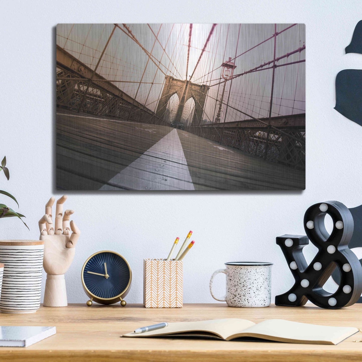 Luxe Metal Art 'Brooklyn Bridge, New York City' by Nicklas Gustafsson, Metal Wall Art,16x12