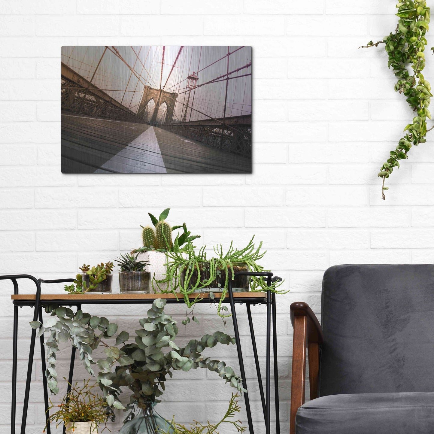 Luxe Metal Art 'Brooklyn Bridge, New York City' by Nicklas Gustafsson, Metal Wall Art,16x12