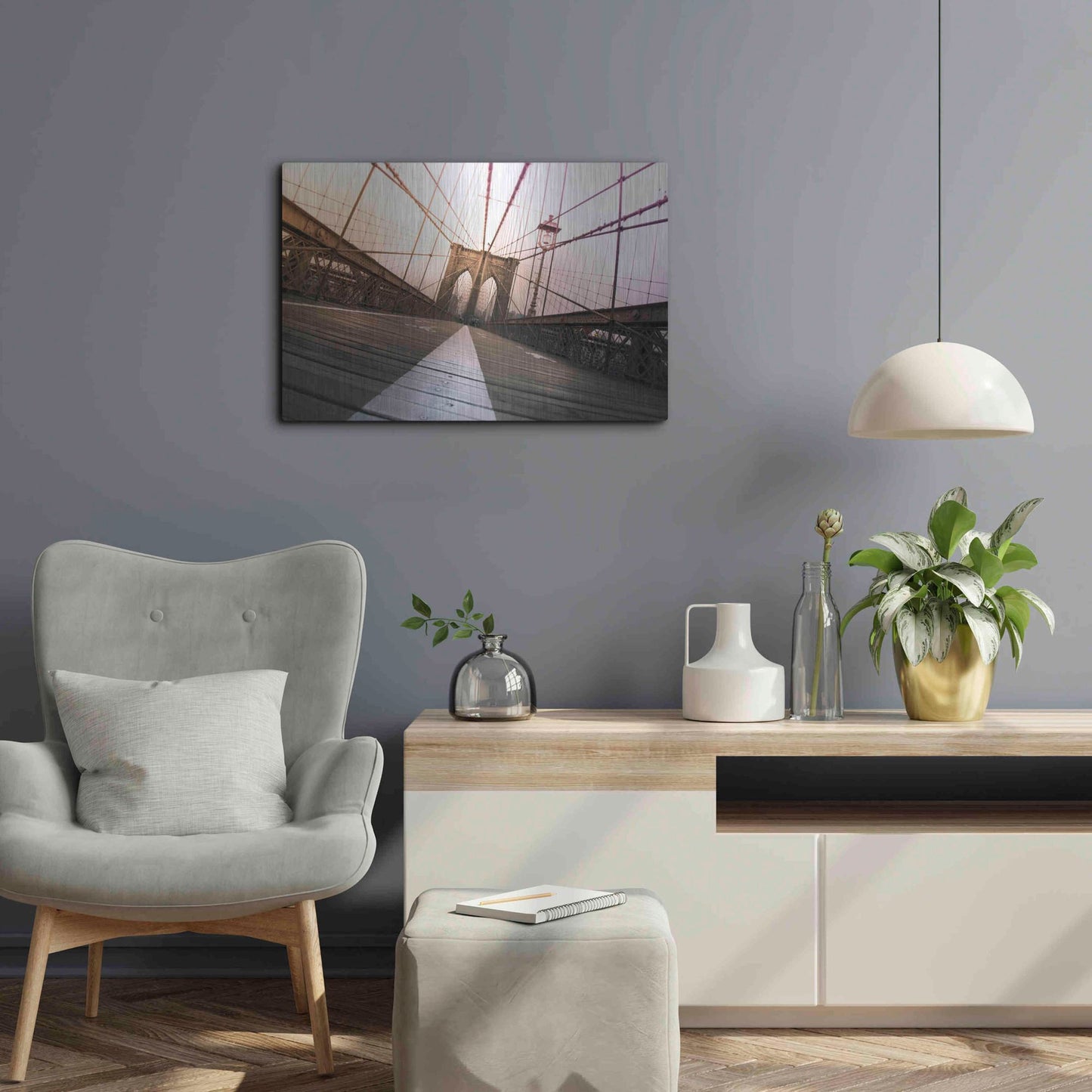 Luxe Metal Art 'Brooklyn Bridge, New York City' by Nicklas Gustafsson, Metal Wall Art,24x16