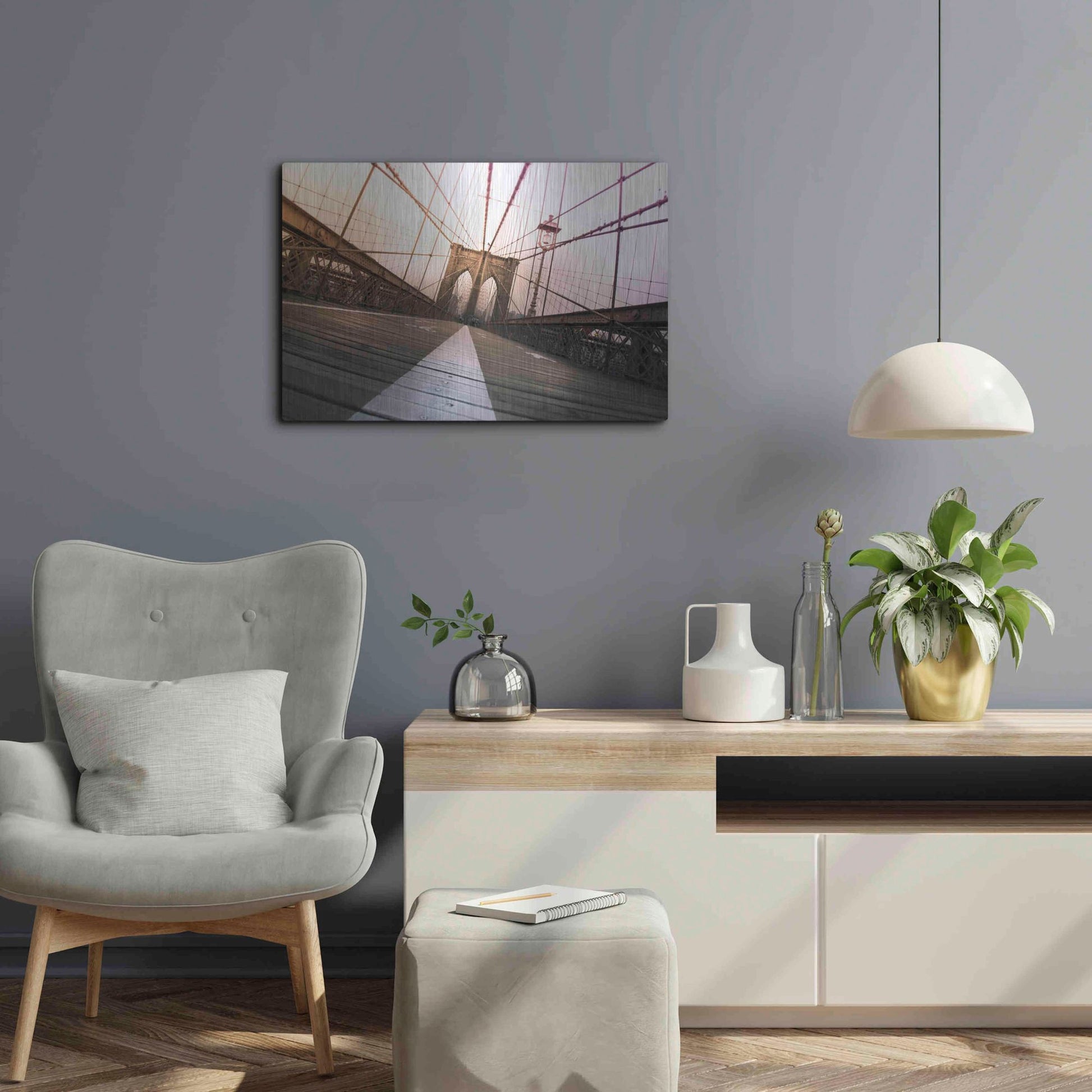 Luxe Metal Art 'Brooklyn Bridge, New York City' by Nicklas Gustafsson, Metal Wall Art,24x16