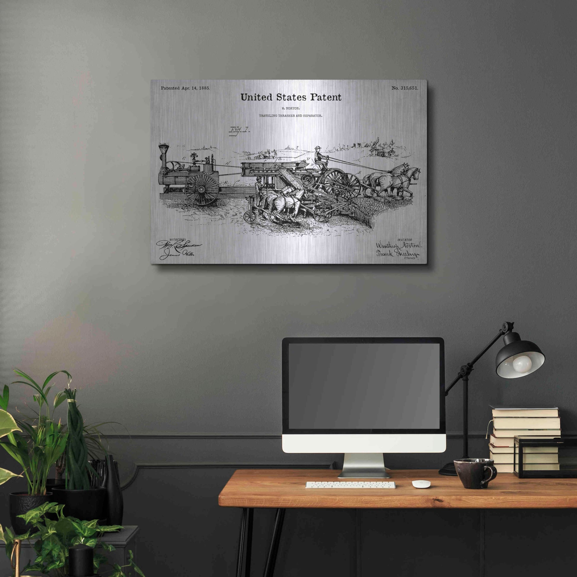 Luxe Metal Art 'Traveling Thrasher Blueprint Patent White' Acrylic Glass Wall Art,36x24