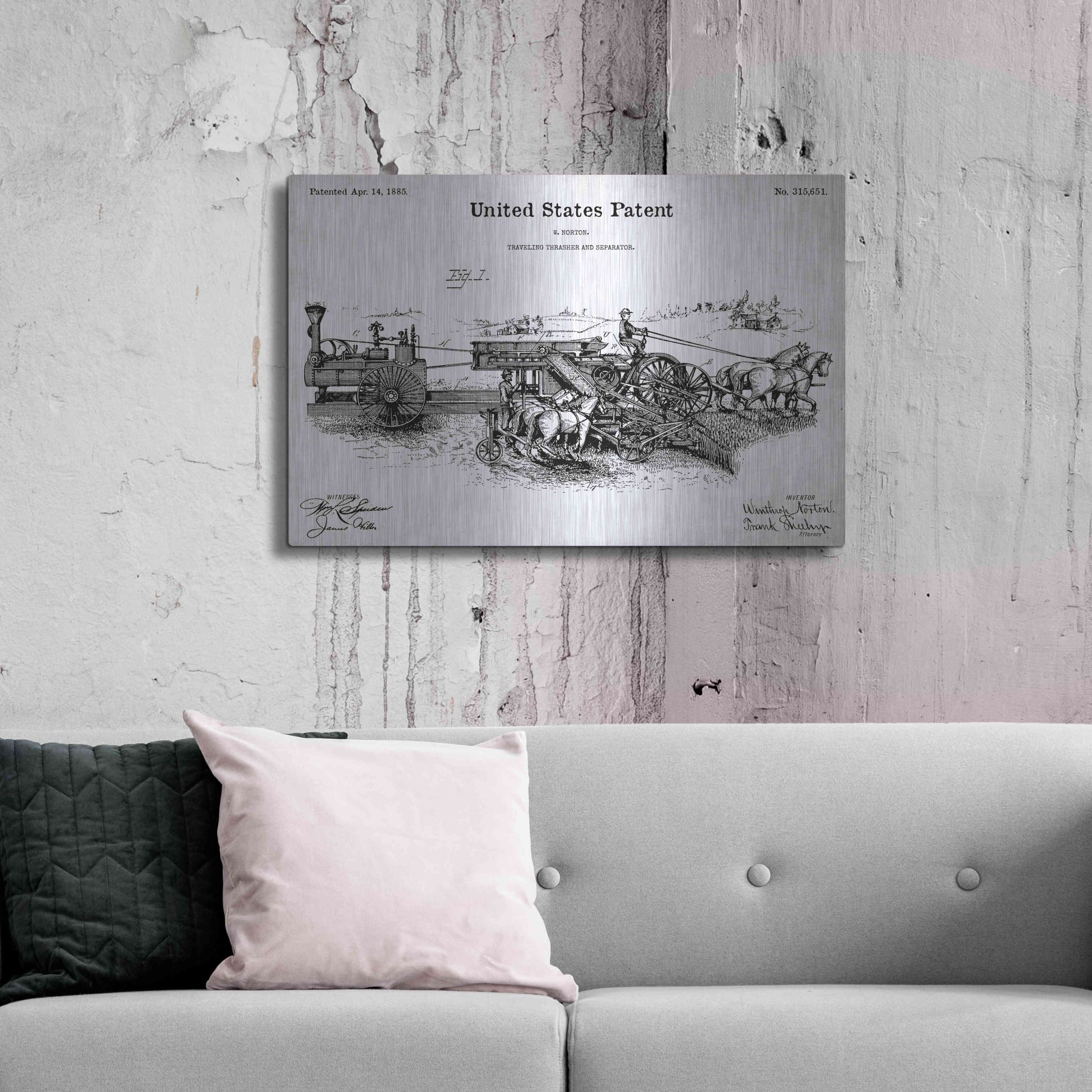 Luxe Metal Art 'Traveling Thrasher Blueprint Patent White' Acrylic Glass Wall Art,36x24