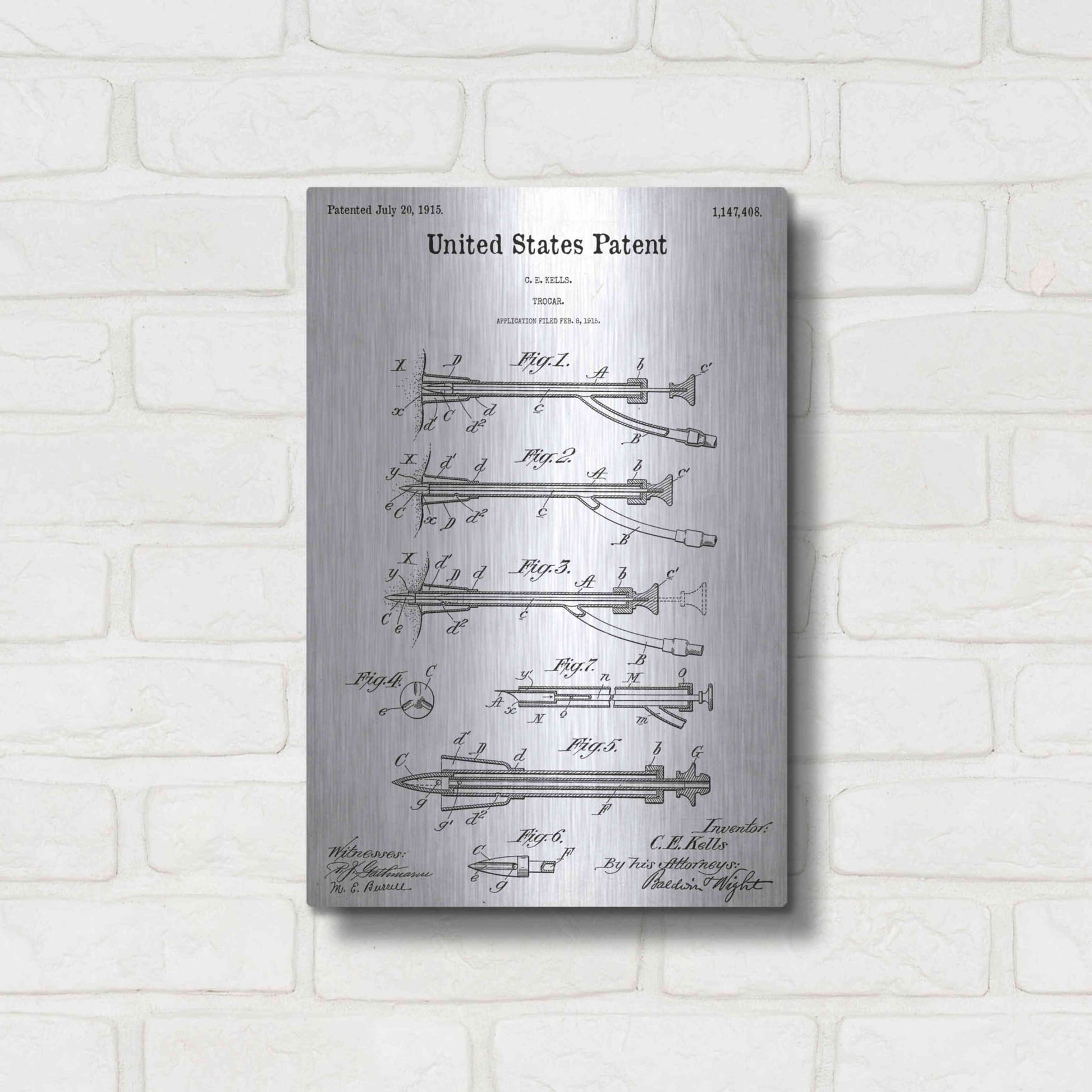 Luxe Metal Art 'Trocar Blueprint Patent White' Acrylic Glass Wall Art,12x16