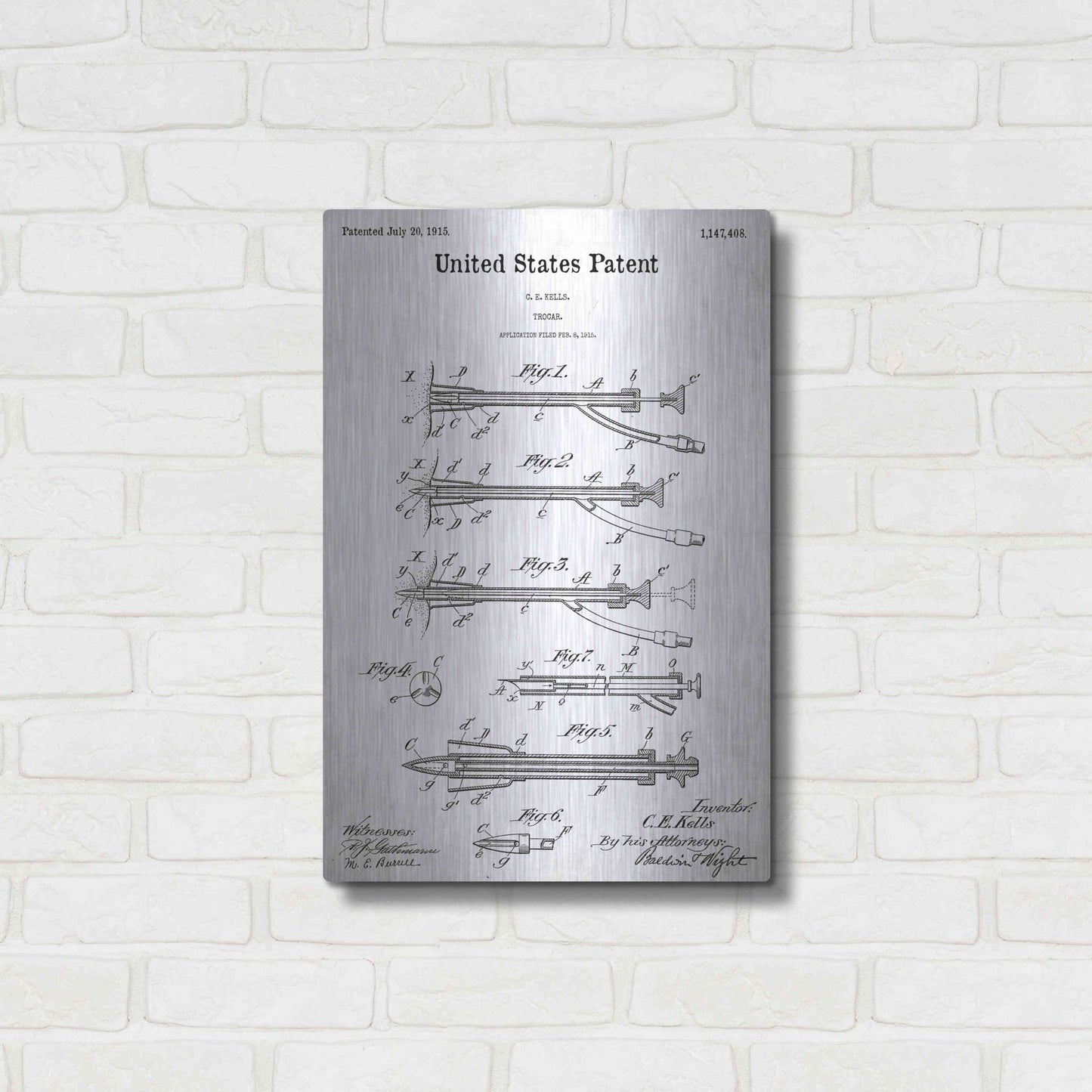 Luxe Metal Art 'Trocar Blueprint Patent White' Acrylic Glass Wall Art,16x24