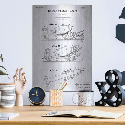 Luxe Metal Art 'Truck Trailer Transit Mixer Blueprint Patent White' Acrylic Glass Wall Art,12x16