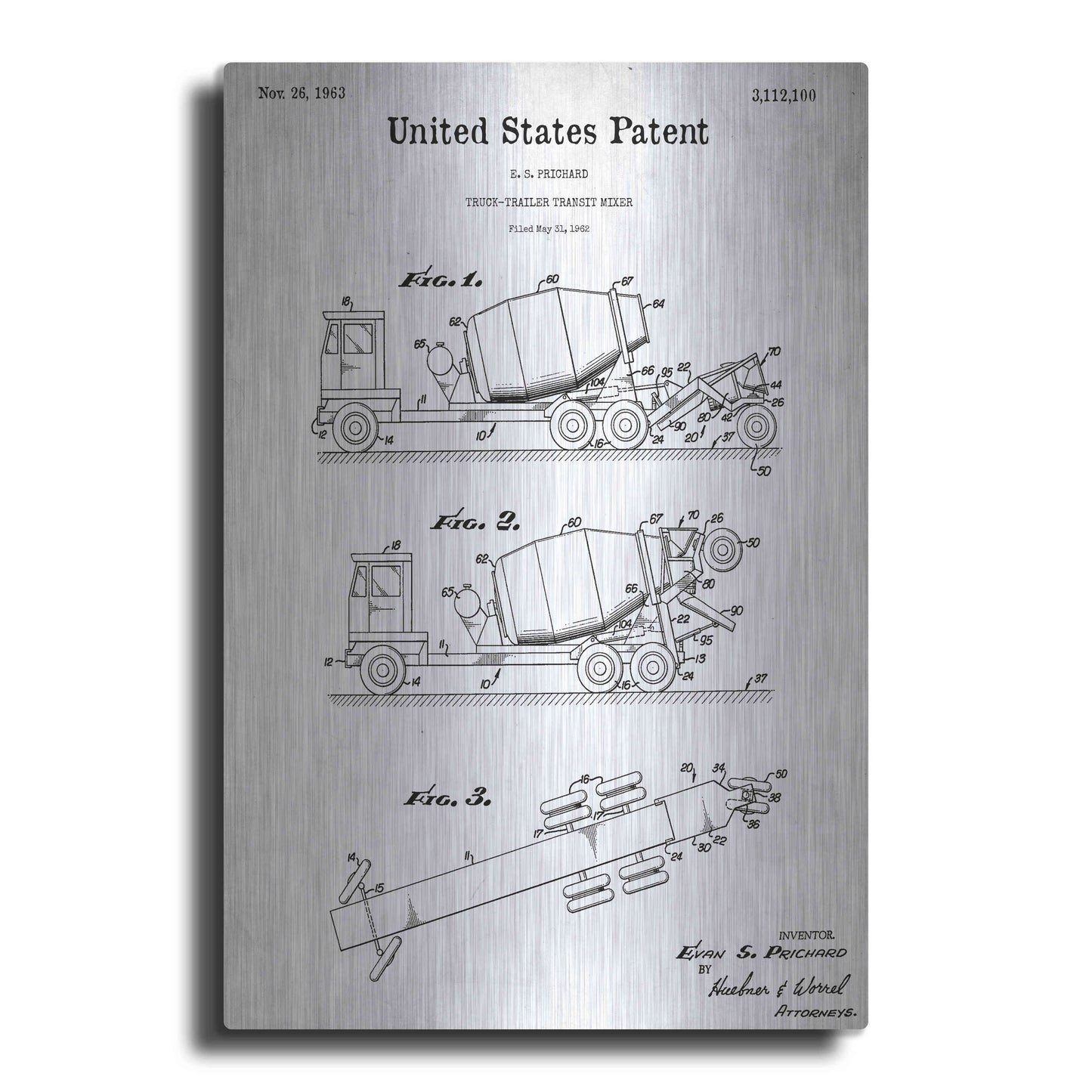 Luxe Metal Art 'Truck Trailer Transit Mixer Blueprint Patent White' Acrylic Glass Wall Art