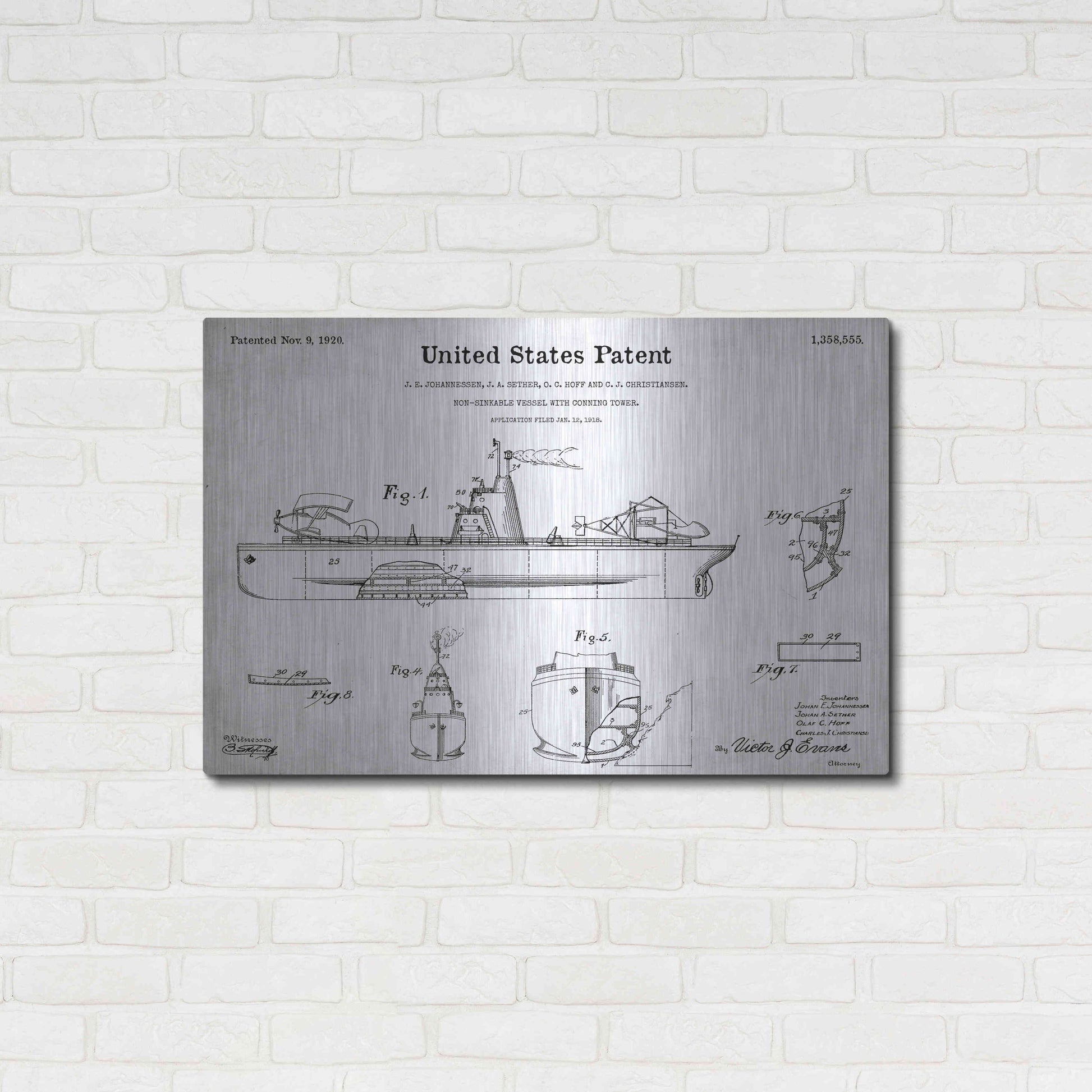 Luxe Metal Art 'Non-Sinkable Vessel Blueprint Patent White' Acrylic Glass Wall Art,36x24