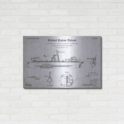 Luxe Metal Art 'Non-Sinkable Vessel Blueprint Patent White' Acrylic Glass Wall Art,36x24