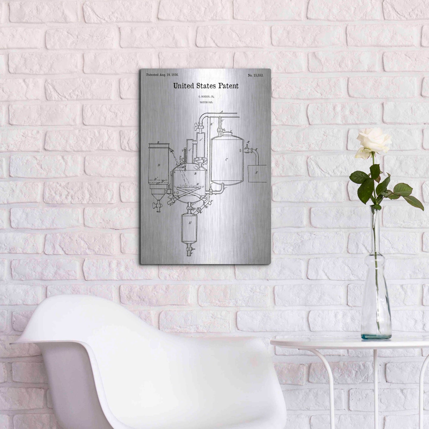 Luxe Metal Art 'Vacuum Pan Blueprint Patent White' Acrylic Glass Wall Art,16x24