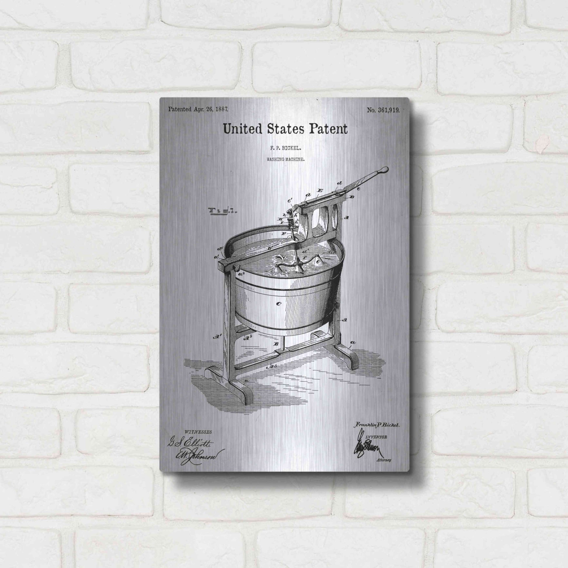 Luxe Metal Art 'Washing Machine Blueprint Patent White' Acrylic Glass Wall Art,12x16