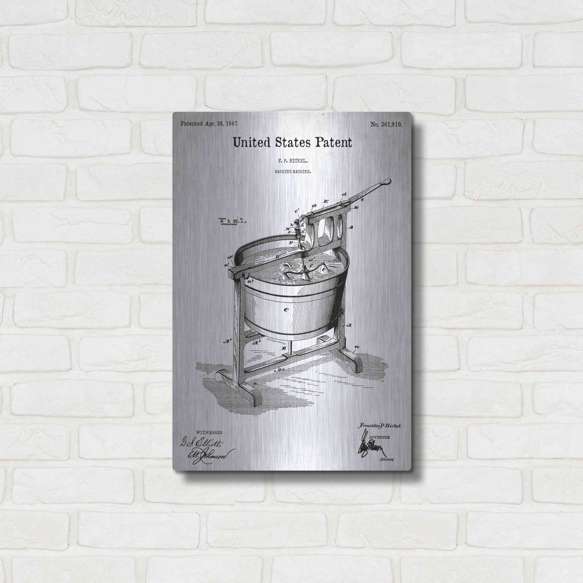 Luxe Metal Art 'Washing Machine Blueprint Patent White' Acrylic Glass Wall Art,16x24