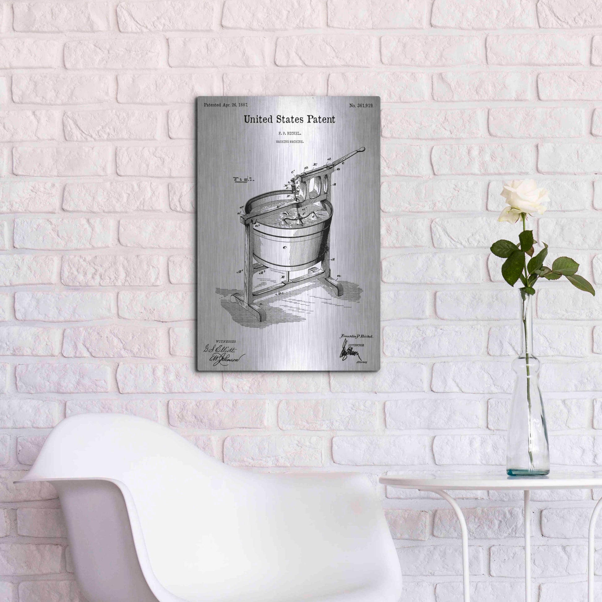 Luxe Metal Art 'Washing Machine Blueprint Patent White' Acrylic Glass Wall Art,16x24