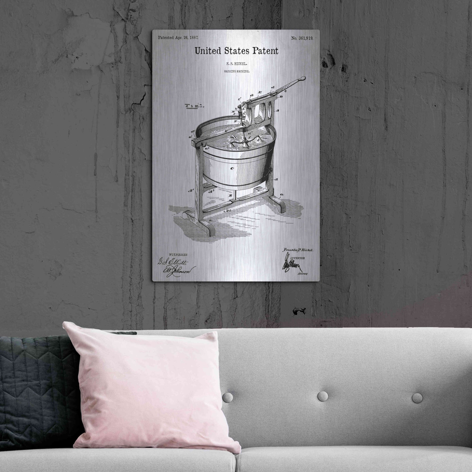 Luxe Metal Art 'Washing Machine Blueprint Patent White' Acrylic Glass Wall Art,24x36