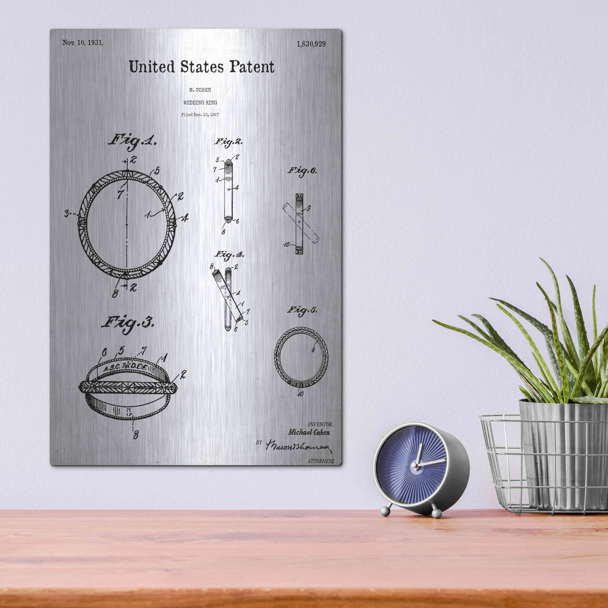 Luxe Metal Art 'Wedding Ring Blueprint Patent White' Acrylic Glass Wall Art,12x16