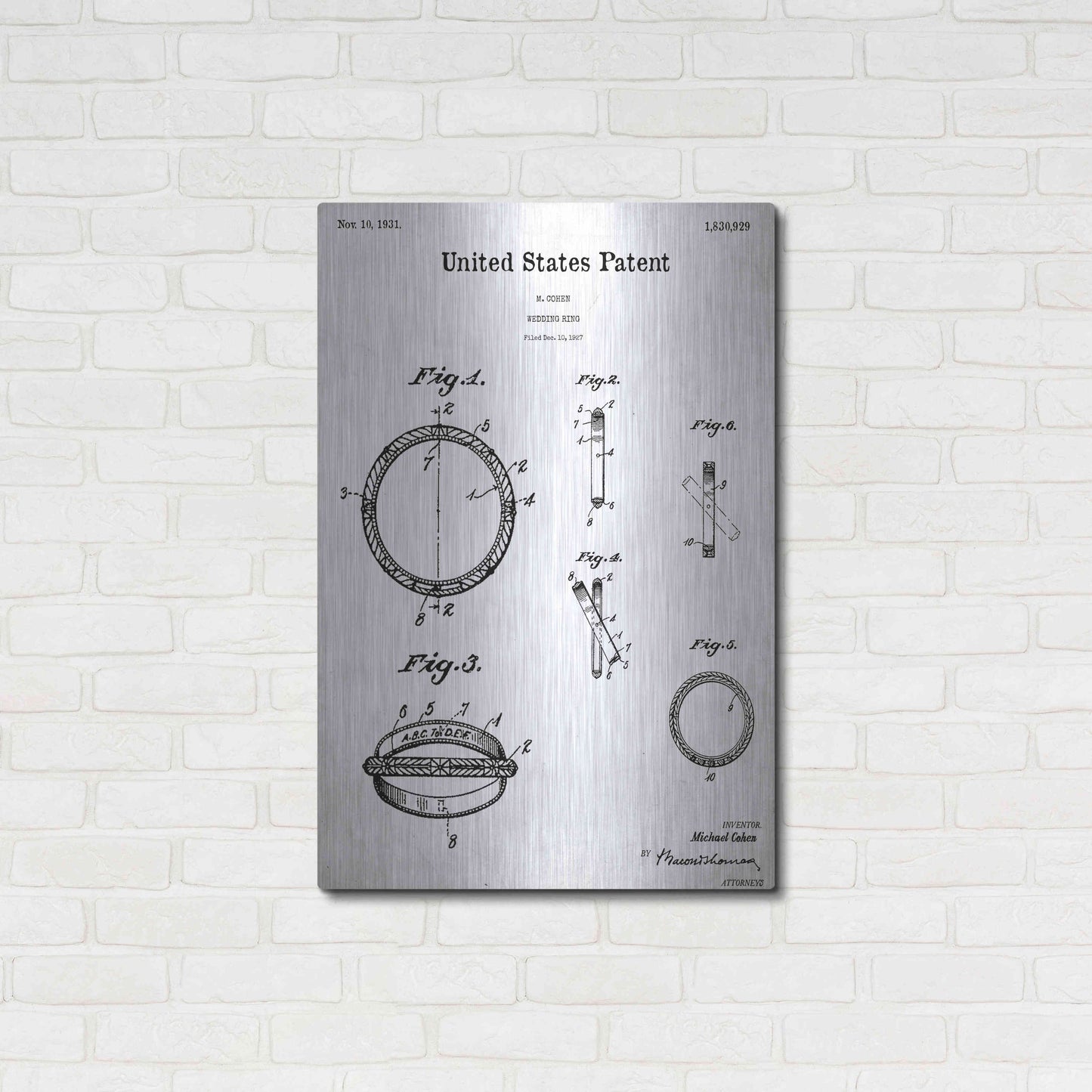 Luxe Metal Art 'Wedding Ring Blueprint Patent White' Acrylic Glass Wall Art,24x36