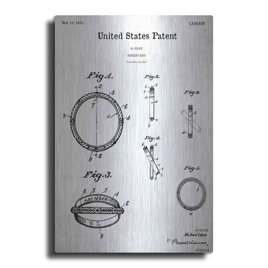 Luxe Metal Art 'Wedding Ring Blueprint Patent White' Acrylic Glass Wall Art