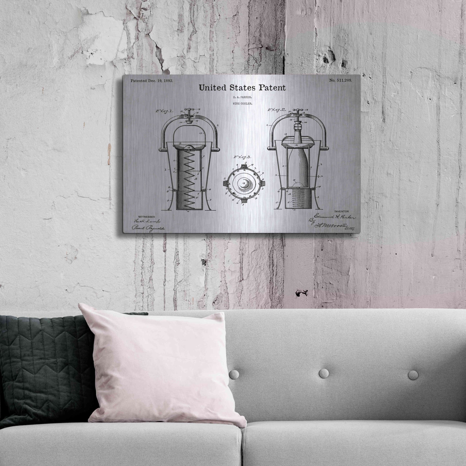 Luxe Metal Art 'Wine Cooler Blueprint Patent White' Acrylic Glass Wall Art,36x24