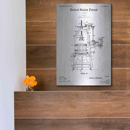 Luxe Metal Art 'Wine Press Blueprint Patent White' Acrylic Glass Wall Art,12x16