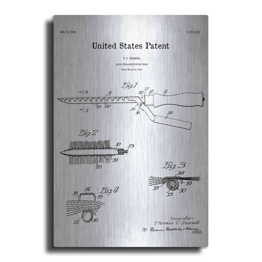 Luxe Metal Art 'Hair Straightening Iron Blueprint Patent White' Acrylic Glass Wall Art