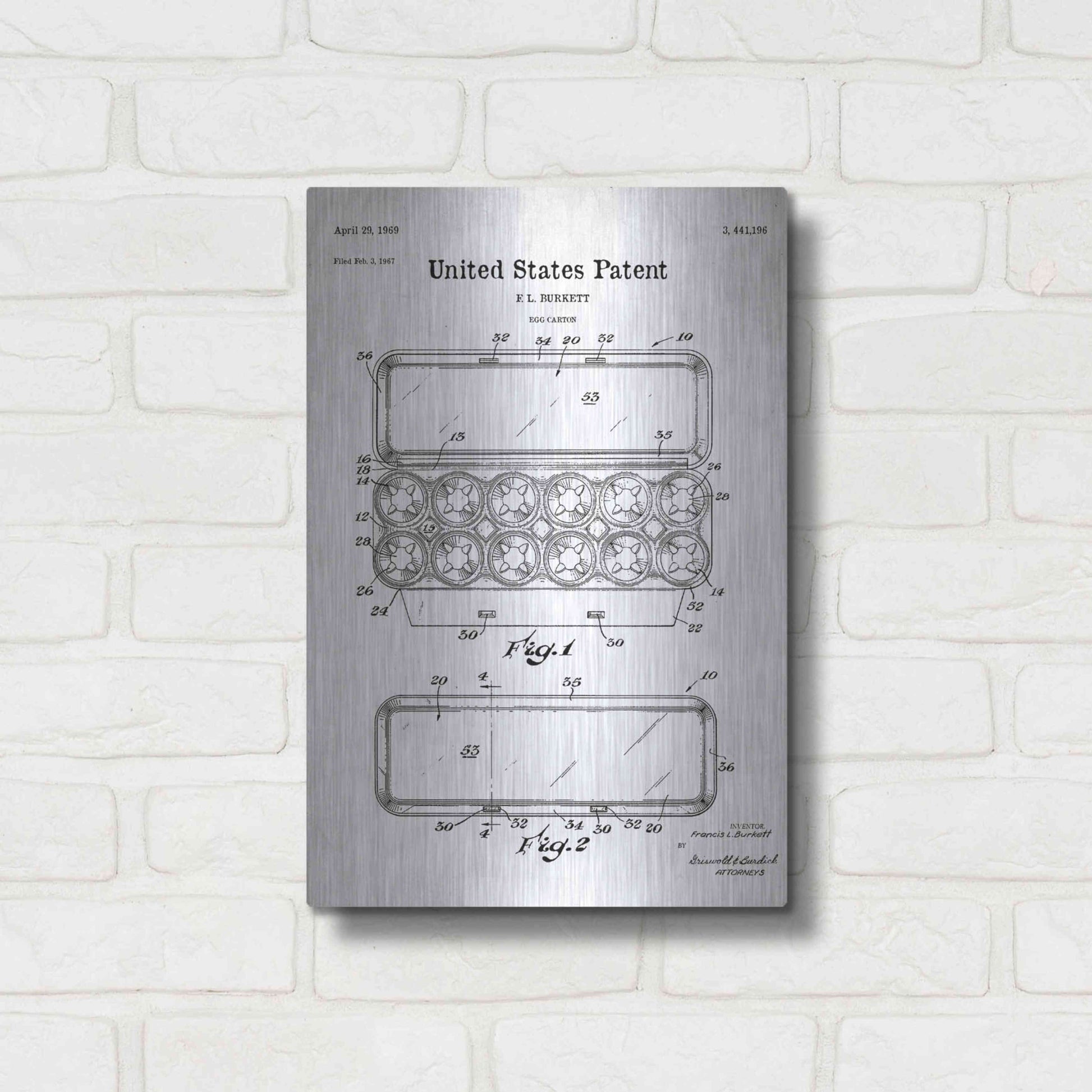 Luxe Metal Art 'Egg Carton Blueprint Patent White' Acrylic Glass Wall Art,12x16