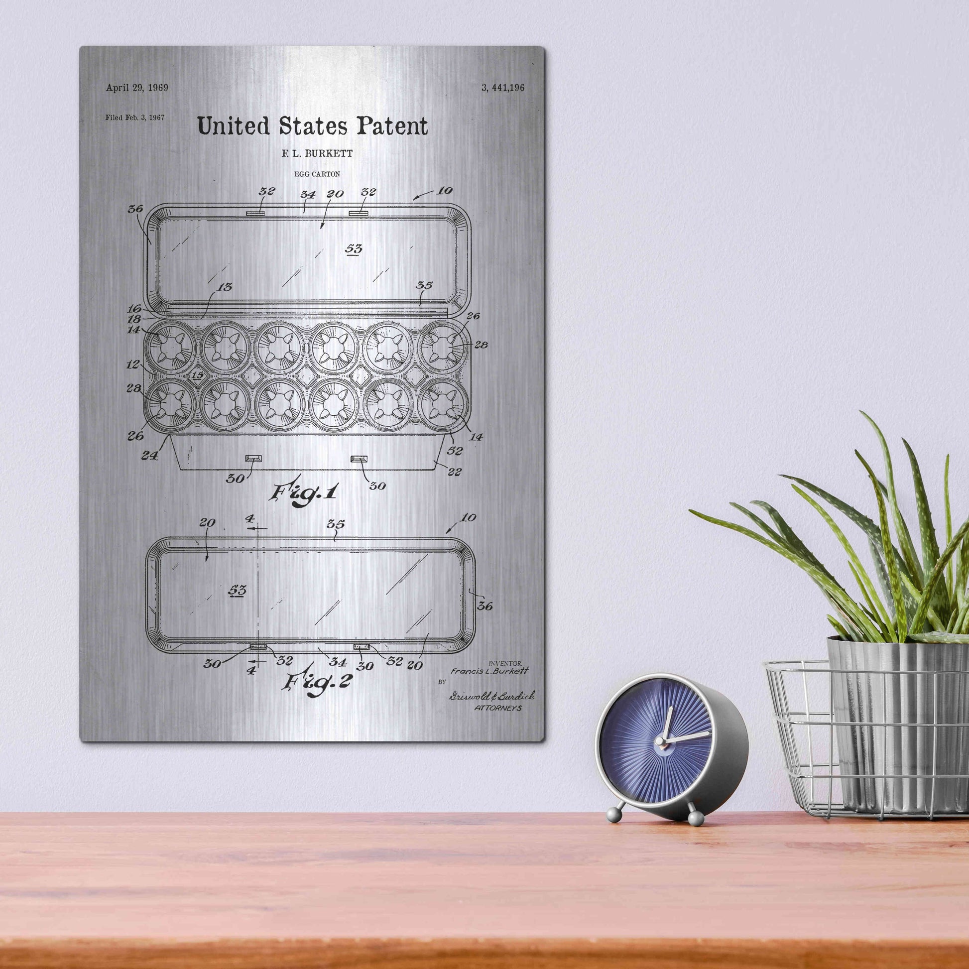 Luxe Metal Art 'Egg Carton Blueprint Patent White' Acrylic Glass Wall Art,12x16