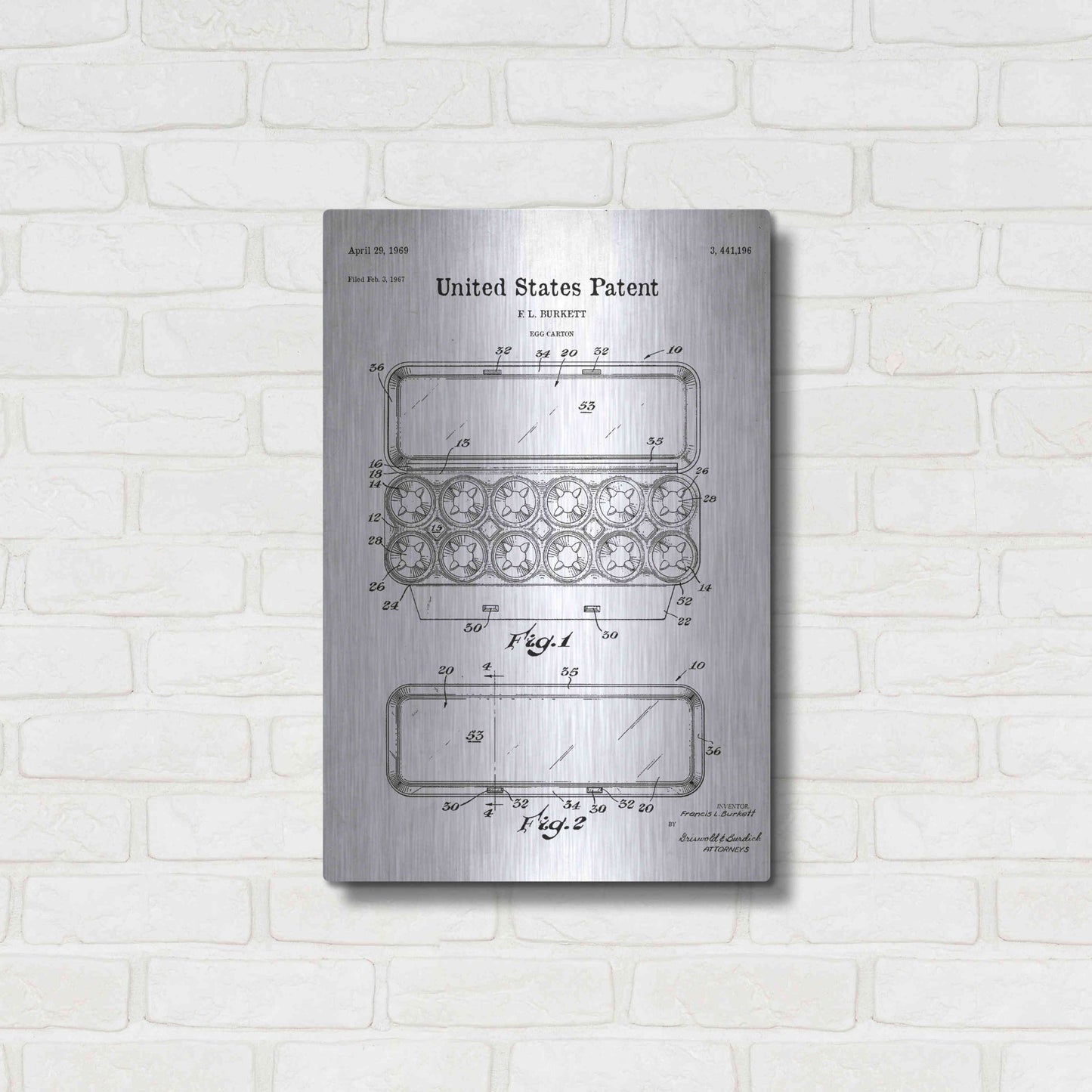 Luxe Metal Art 'Egg Carton Blueprint Patent White' Acrylic Glass Wall Art,16x24