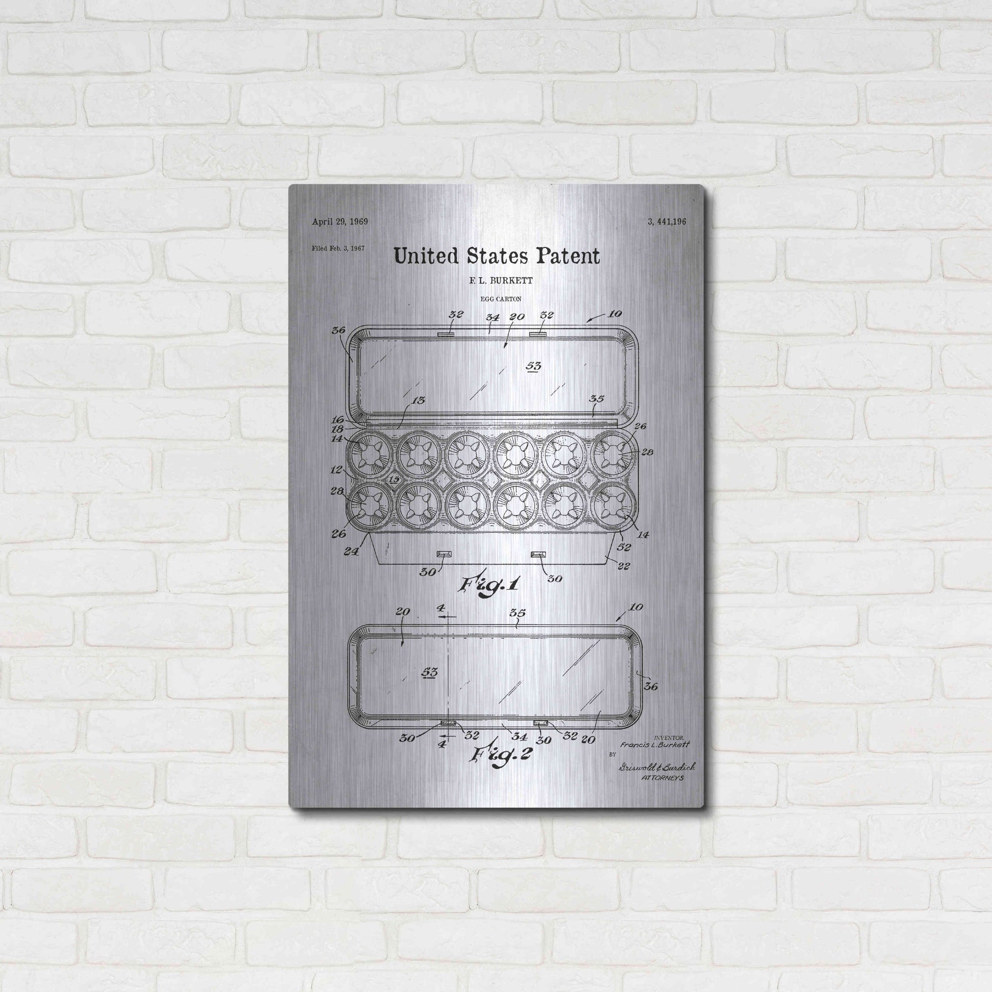 Luxe Metal Art 'Egg Carton Blueprint Patent White' Acrylic Glass Wall Art,24x36