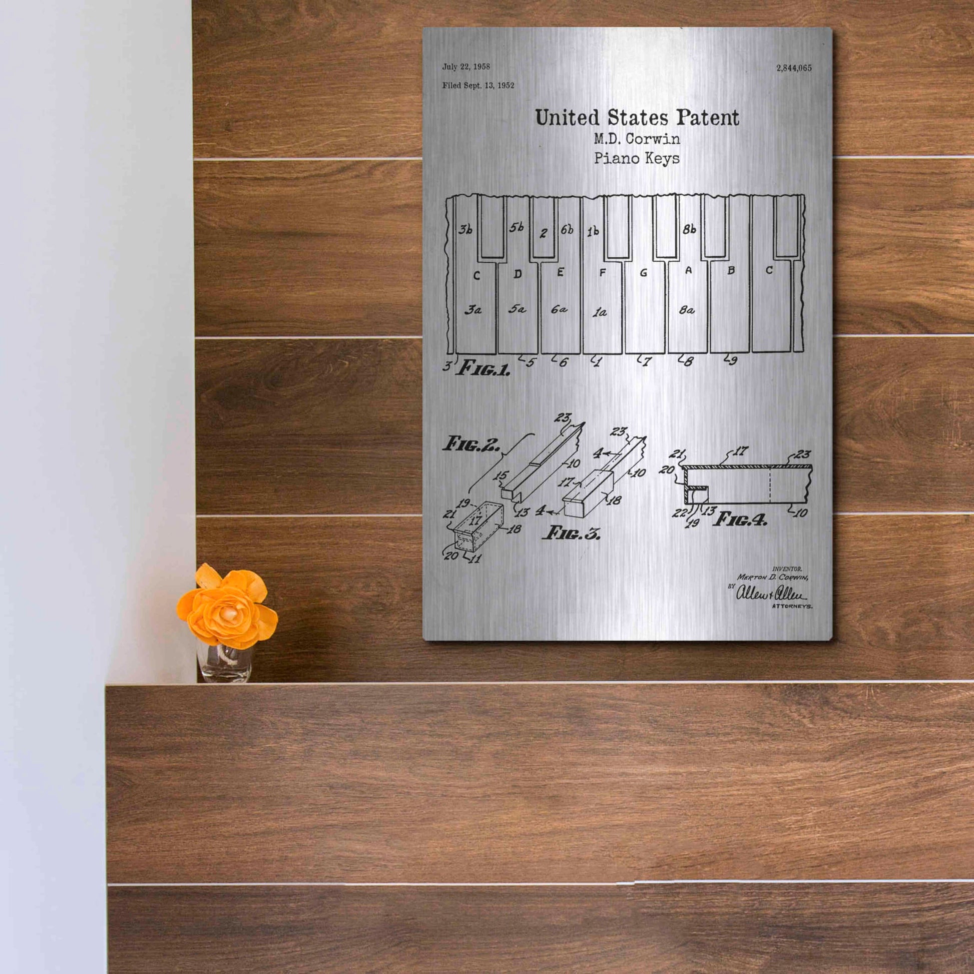 Luxe Metal Art 'Piano Keys Blueprint Patent White' Acrylic Glass Wall Art,12x16