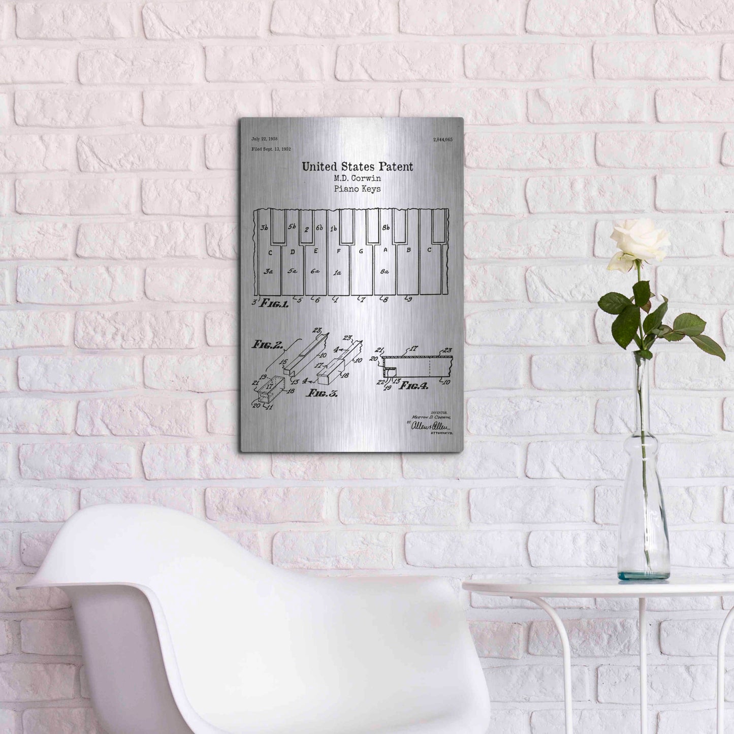 Luxe Metal Art 'Piano Keys Blueprint Patent White' Acrylic Glass Wall Art,16x24