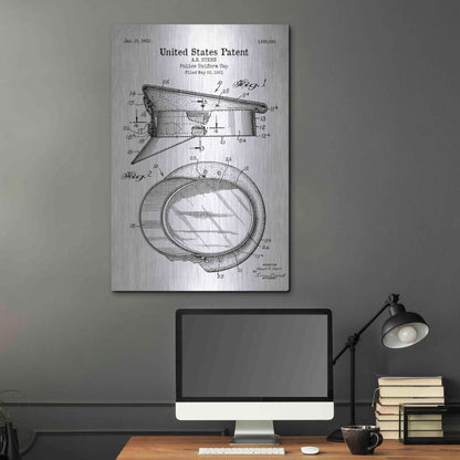 Luxe Metal Art 'Police Uniform Cap Blueprint Patent White' Acrylic Glass Wall Art,24x36