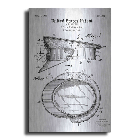 Luxe Metal Art 'Police Uniform Cap Blueprint Patent White' Acrylic Glass Wall Art