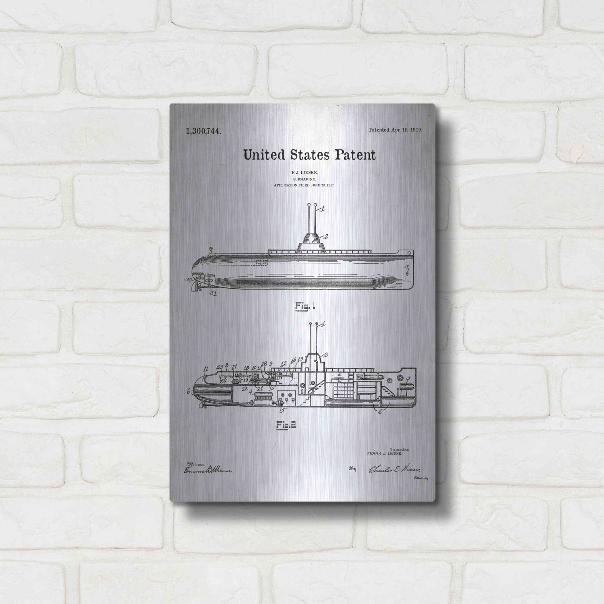 Luxe Metal Art 'Submarine Blueprint Patent White' Acrylic Glass Wall Art,12x16