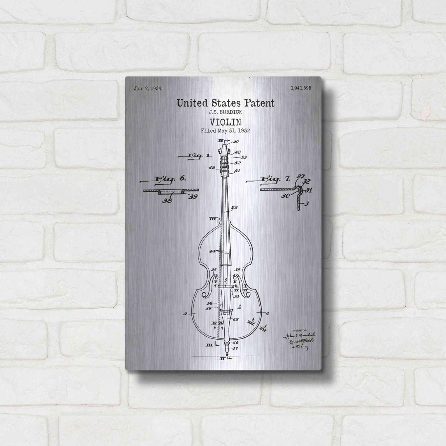 Luxe Metal Art 'Violin Blueprint Patent White' Acrylic Glass Wall Art,12x16