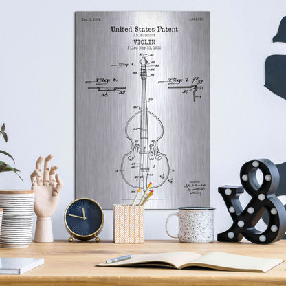 Luxe Metal Art 'Violin Blueprint Patent White' Acrylic Glass Wall Art,12x16