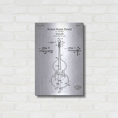 Luxe Metal Art 'Violin Blueprint Patent White' Acrylic Glass Wall Art,16x24