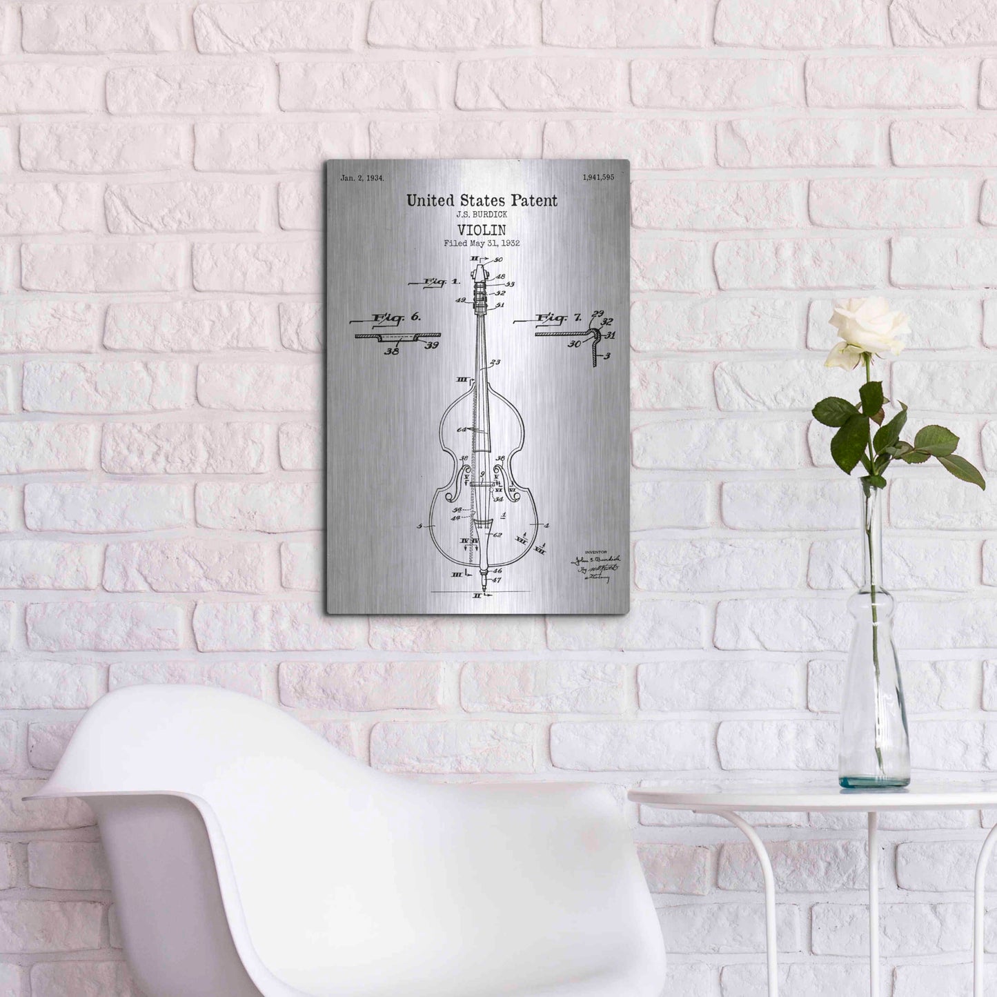 Luxe Metal Art 'Violin Blueprint Patent White' Acrylic Glass Wall Art,16x24