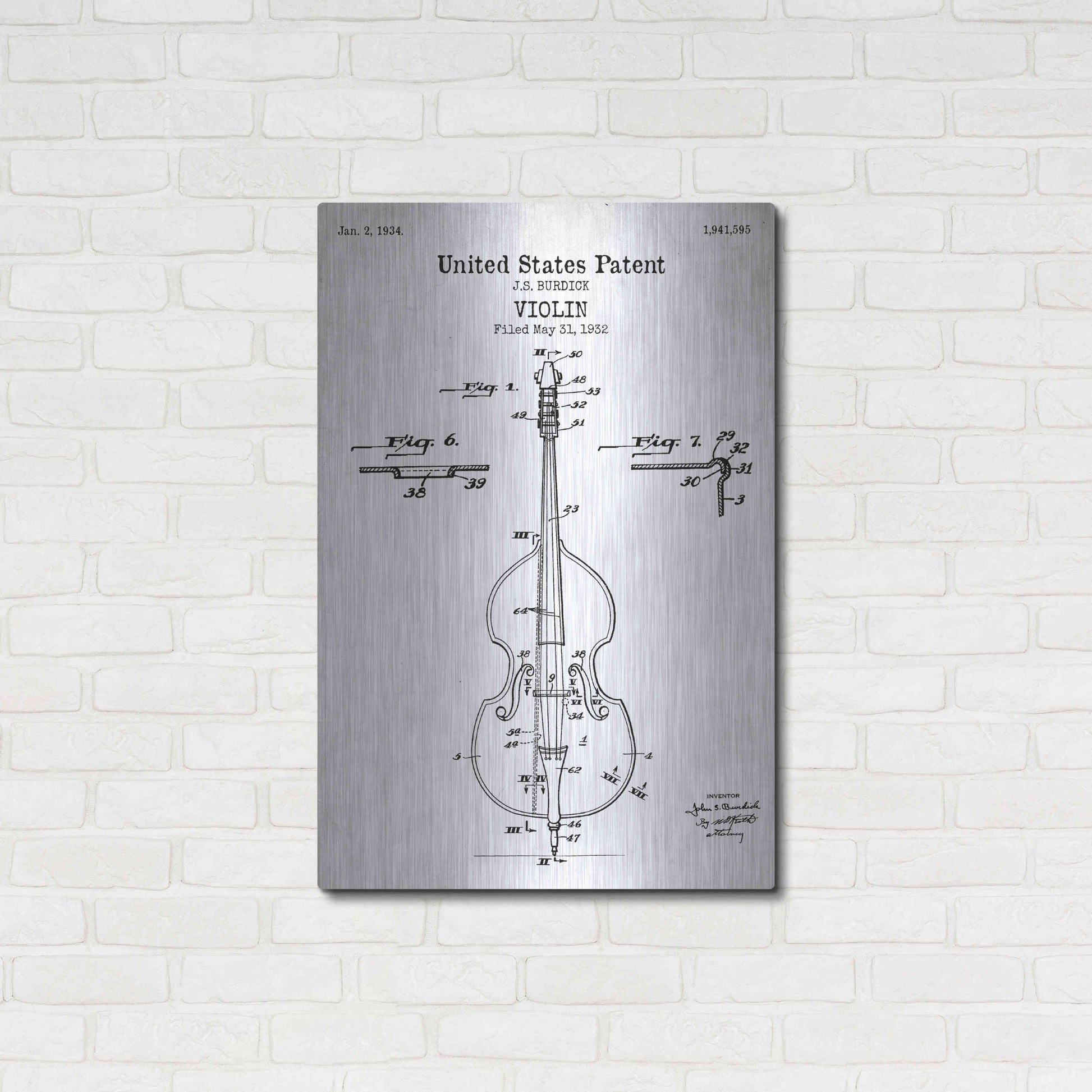 Luxe Metal Art 'Violin Blueprint Patent White' Acrylic Glass Wall Art,24x36