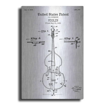 Luxe Metal Art 'Violin Blueprint Patent White' Acrylic Glass Wall Art