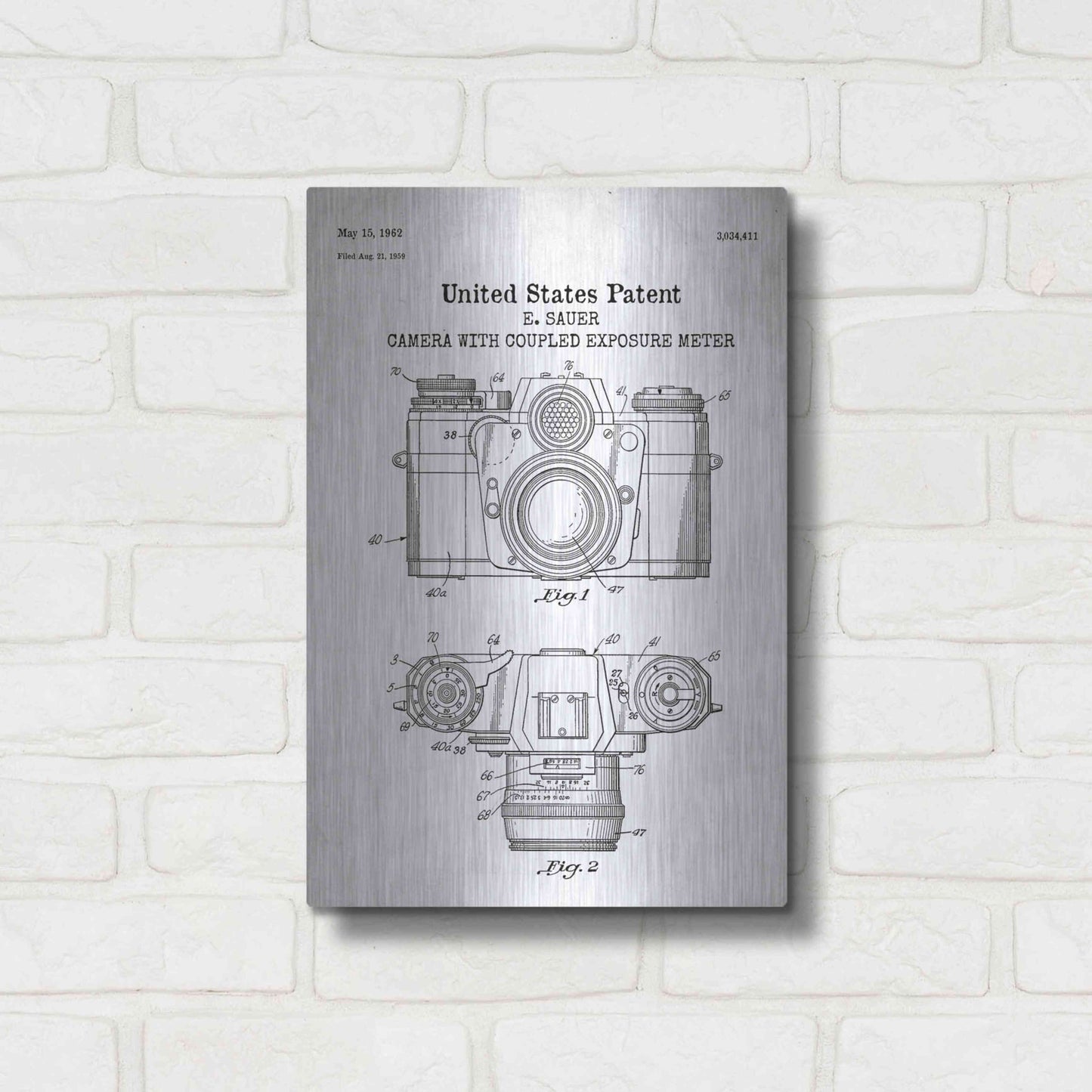 Luxe Metal Art 'Camera with Coupled Exposure Meter Blueprint Patent White' Acrylic Glass Wall Art,12x16