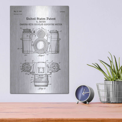 Luxe Metal Art 'Camera with Coupled Exposure Meter Blueprint Patent White' Acrylic Glass Wall Art,12x16