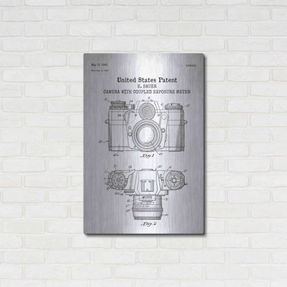 Luxe Metal Art 'Camera with Coupled Exposure Meter Blueprint Patent White' Acrylic Glass Wall Art,24x36