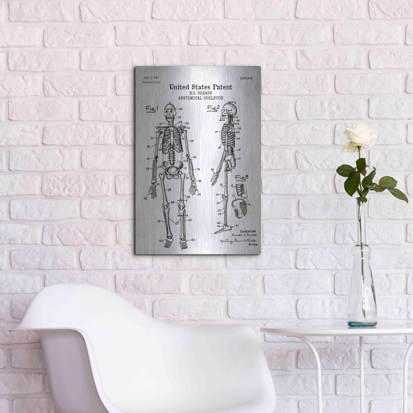 Luxe Metal Art 'Anatomical Skeleton Blueprint Patent White' Acrylic Glass Wall Art,16x24