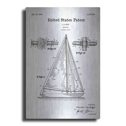 Luxe Metal Art 'Sailboat Blueprint Patent White' Acrylic Glass Wall Art