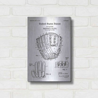 Luxe Metal Art 'Baseball Glove, 1971, Blueprint Patent White' Acrylic Glass Wall Art,12x16