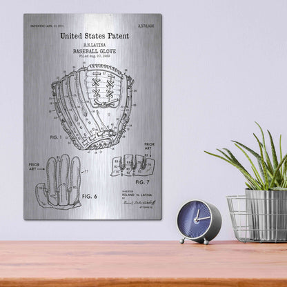 Luxe Metal Art 'Baseball Glove, 1971, Blueprint Patent White' Acrylic Glass Wall Art,12x16