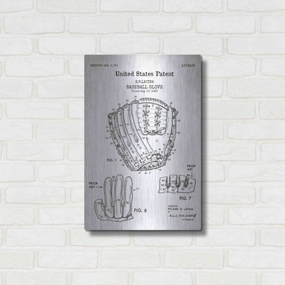 Luxe Metal Art 'Baseball Glove, 1971, Blueprint Patent White' Acrylic Glass Wall Art,16x24