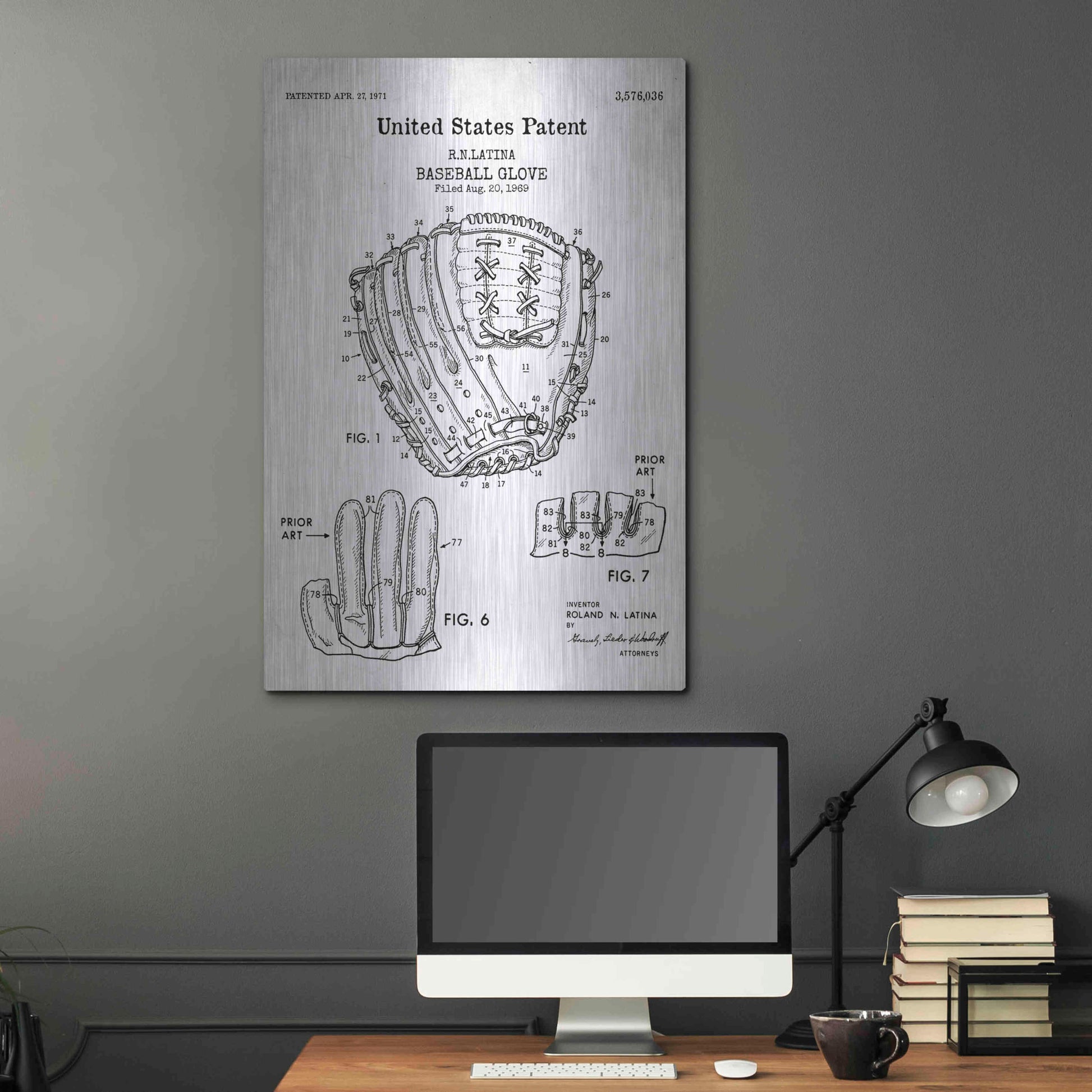 Luxe Metal Art 'Baseball Glove, 1971, Blueprint Patent White' Acrylic Glass Wall Art,24x36